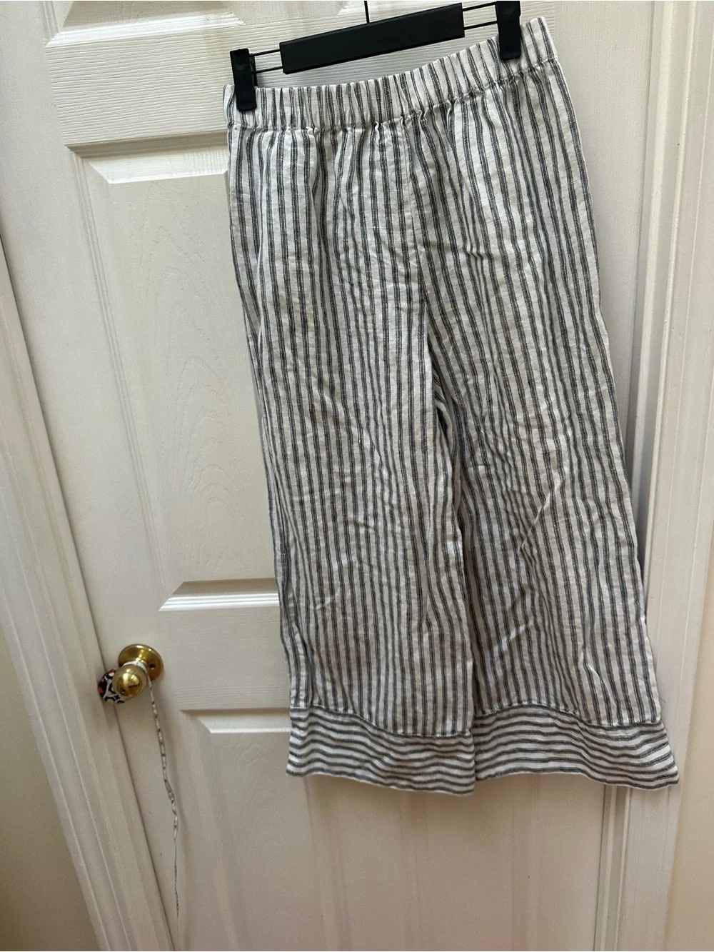 Reformation Fernando Linen Wide-Leg Trouser Pants white blue stripe s small